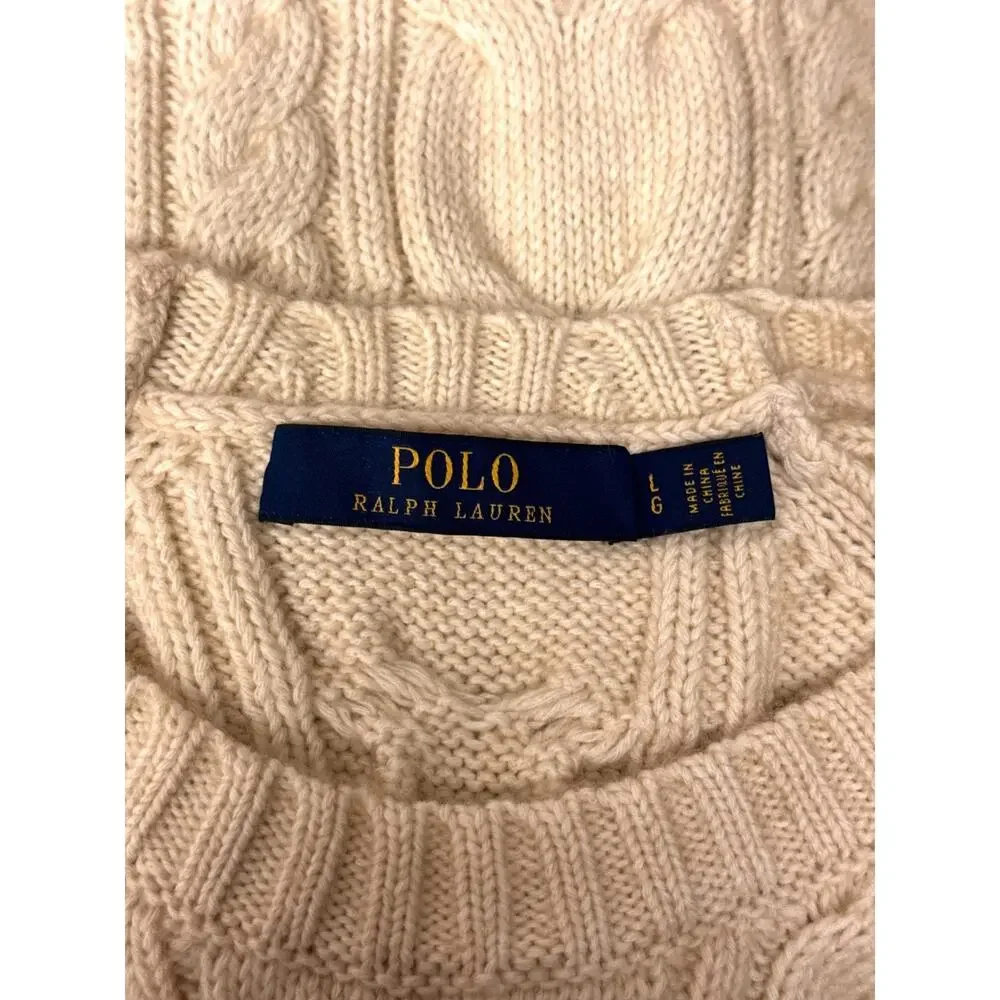 New Polo Ralph Lauren Sweater Dress Large Womens Chunky Cable Knit Ivory Cream